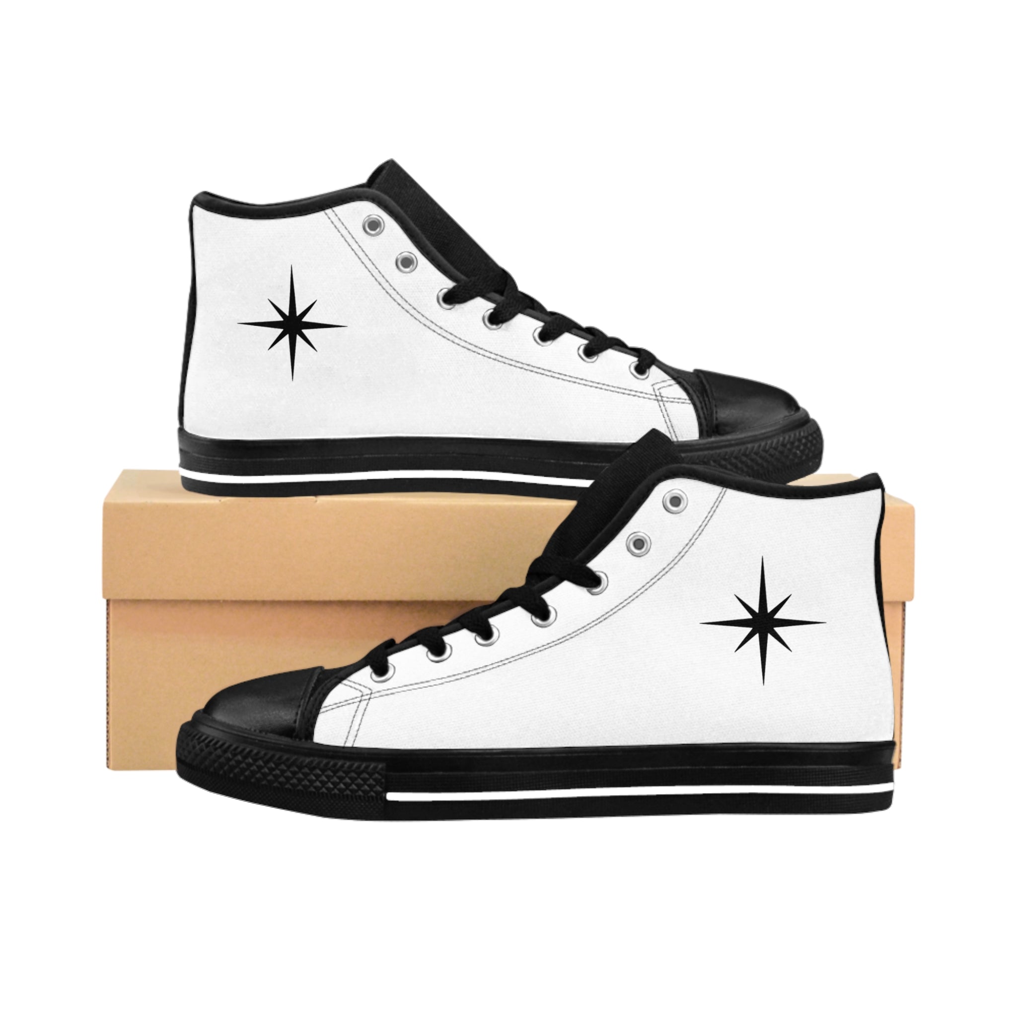 Starburst High-Top Sneakers — Mens Classic Canvas Shoes with Black Star Design