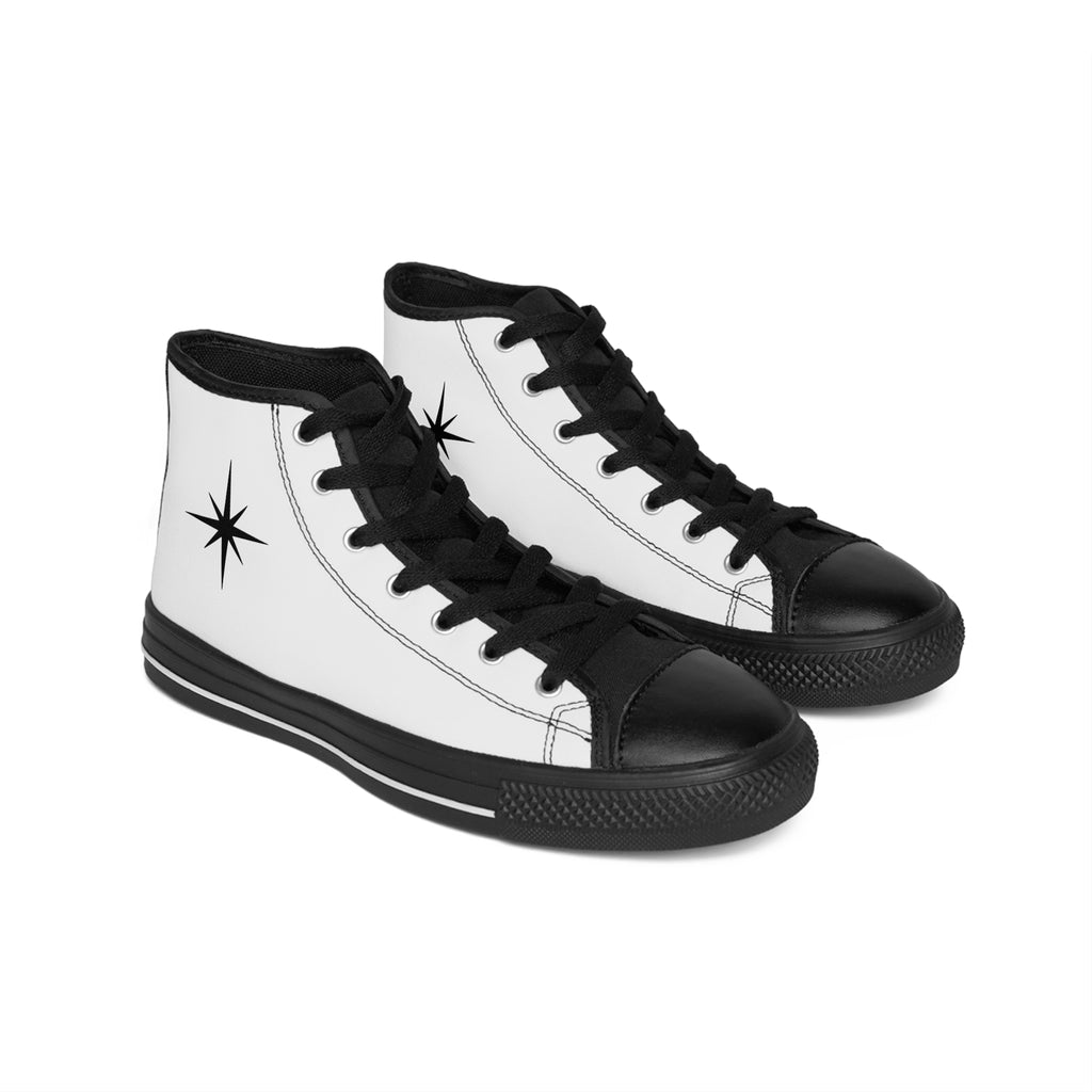Starburst High-Top Sneakers — Mens Classic Canvas Shoes with Black Star Design